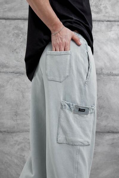 NOMARC Erkek Gri Yıkamalı Kargo Cepli Baggy Eşofman Altı