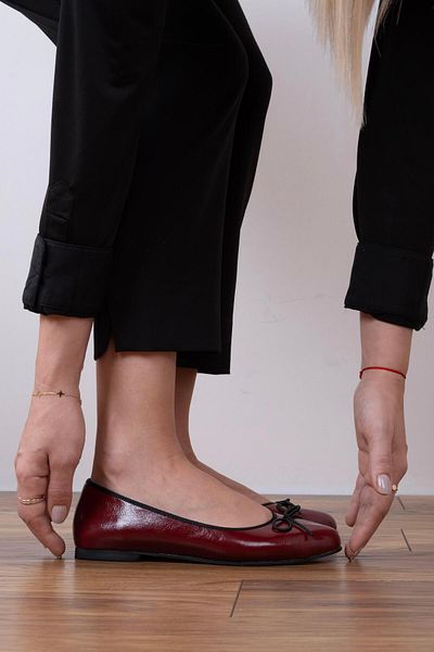 sovrana Detailed Ribbon, Ballerina and Burgundy Crinkled Patent Leather