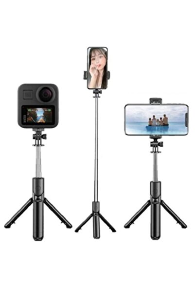 gaman Telefon Selfie Çubuğu Ayaklı Tripod Kablosuz Bluetooth Kumandalı - Siya...