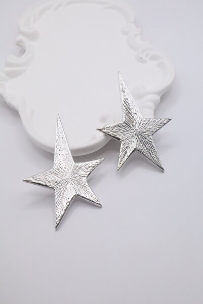 DEMOKAN Kadın Küpe 7 cm Dokulu Star Küpe