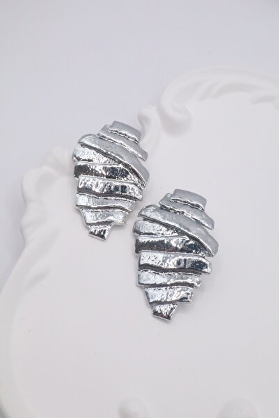 DEMOKAN Kadın Küpe Düzensiz Şerit Model 5 cm Küpe