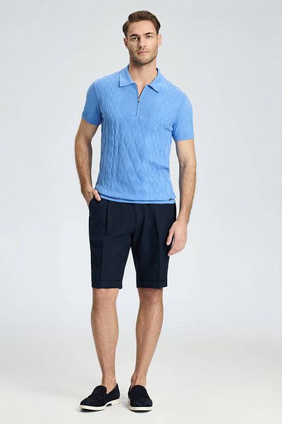Hemington Diamond Patterned Medium Blue Giza Cotton Knitwear Polo