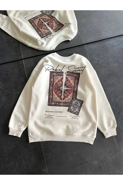 leyla sanat sanata yeni bir bakış açısı Leyla Sanat Sanata a New Perspective Crew Neck Printed Sweatshirt - White
