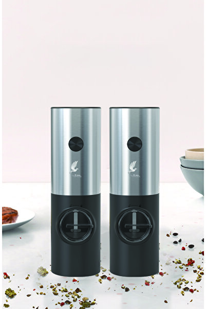 valletta Olinda 2'Li Pilli Tuz Karabiber Değirmeni Otomatik Baharat Öğütücü Siyah Standsız