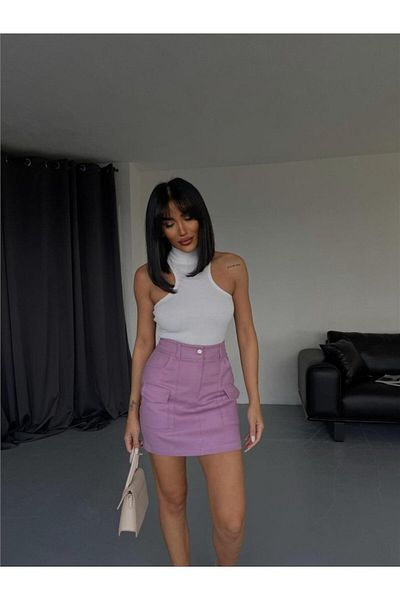 JANES GABARDIN SHORT SKIRT WITH POCKET DETAIL - Lila