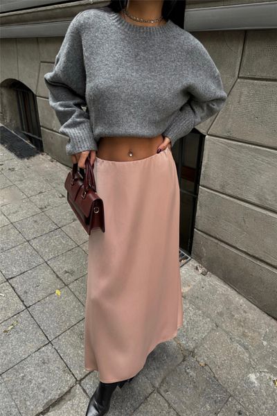 modaserdem Satin chanel length skirt - beige