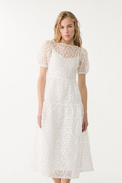 Stradivarius Midi Dress With Floral Embroidery Limited Edition