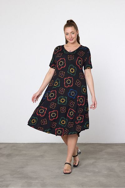 Denismoda Rochie de damă, cu decolteu în V, cu modele, din bumbac pieptănat, din viscoză