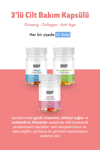 Buuy 3'lü Cilt Bakım Kapsülü Seti ( Anti Age, Collagen, Ginseng & Centella )( Soft Gel )