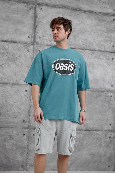 NOMARC Πράσινο Oasis Γραπτό Πλυτό Oversize T-shirt