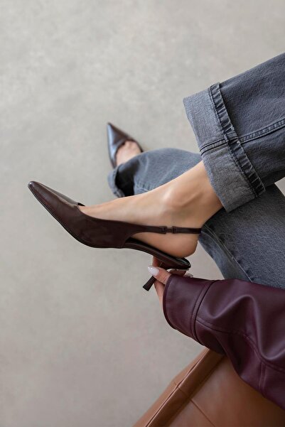 STRASWANS Raye Women's Heeled Wrinkled Leather Shoes Claret Red