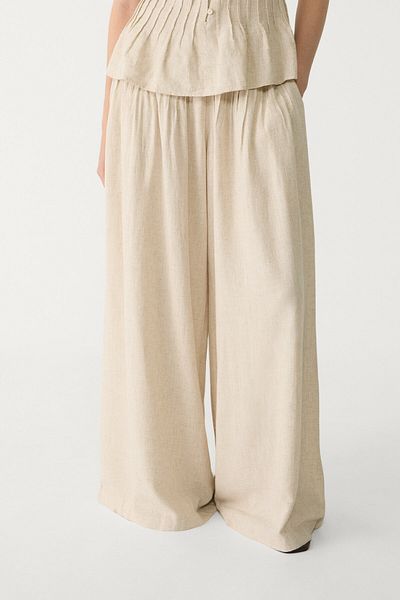 Stradivarius Pleated Linen Blend Trousers Limited Edition