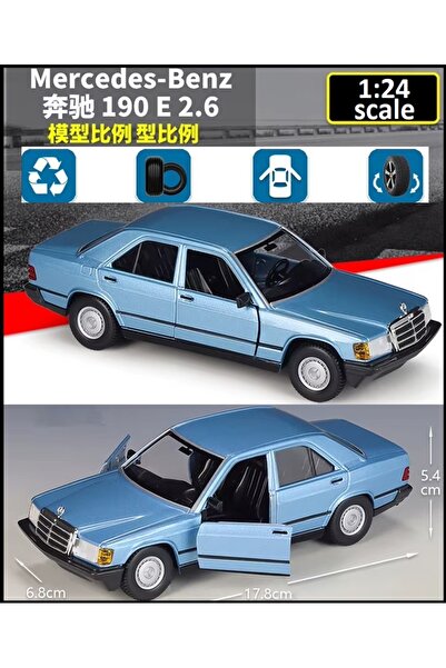 OYUNCAKSAHİLİ Mercedes Benz 190E Model 1987 Diecast Metal 1.24 Ölçek Araba Kapılar Acılır Ön Teker Döner