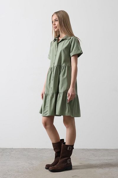 Simala Short Sleeve Button Dress - Khaki