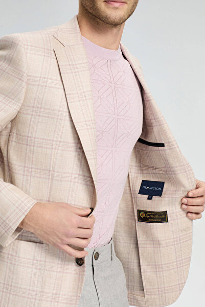 Hemington İpek-Yün Karışım Ekose Desenli Gül Kurusu Blazer Ceket