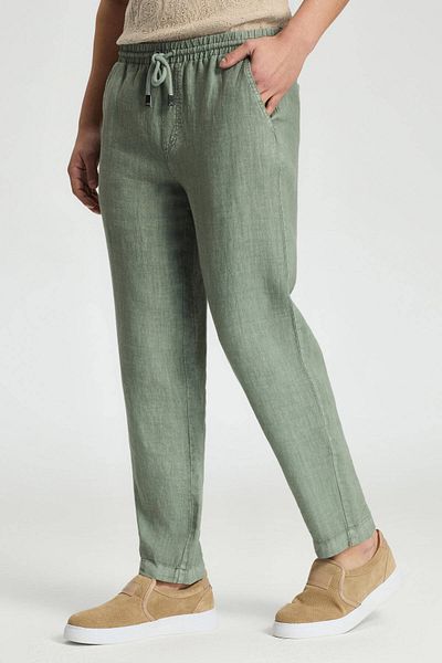 Hemington Pure Linen Lace-Up Khaki Trousers