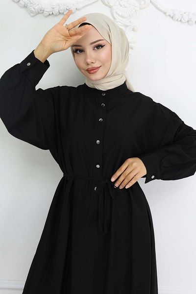 giyze Buttoned Tie Dress Black 2242