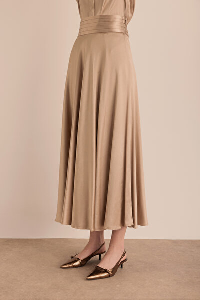 Aker Beli Pile Detaylı Saten Etek