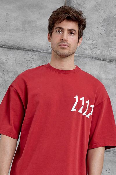 NOMARC Κόκκινο 1111 Γραμμένο Πλυμένο Oversize T-Shirt