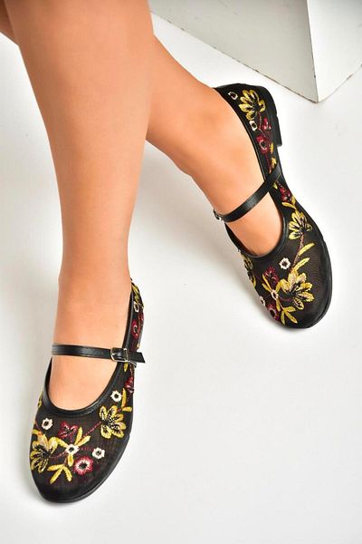 Fox Shoes U 267853215   Balerini de damă cu plasă neagră cu flori