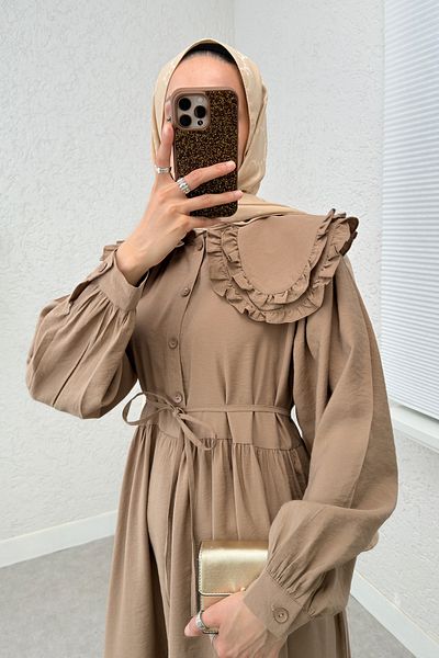 Salih Çelebi Φόρεμα Hijab με διπλό γιακά μωρού 2274 - ΑΝΟΙΧΤΟ ΚΑΦΕ