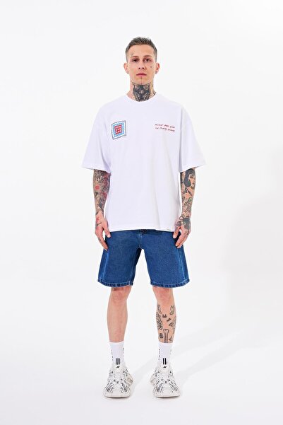 Machinist Ανδρικό Oversize Λευκό T-Shirt - Ethnic Printed