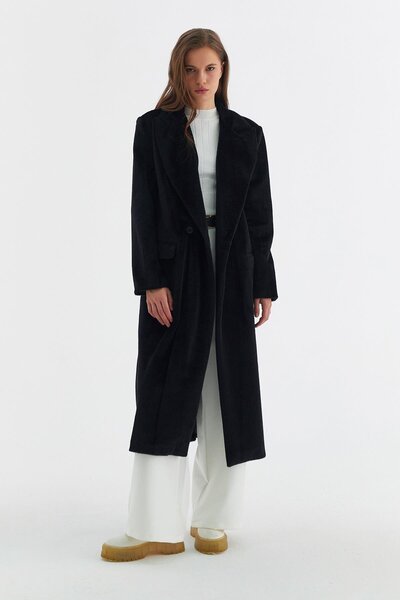 MARKALİSTE Μαύρο Μαλακό Παλτό - Με Τσέπη