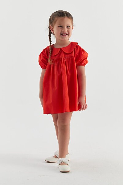 MARKALİSTE Baby Collar Poplin Dress Orange