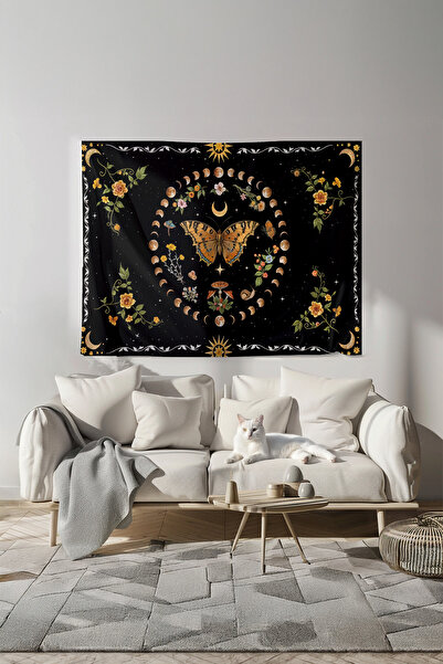 Nivendi Kelebek Motifli Kumaş Duvar Örtüsü Ev Dekorasyon Duvar Halısı Tapestry