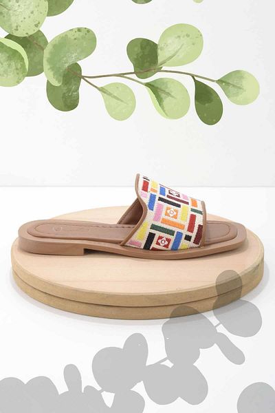 Bambi Papuci de damă din paie multicolore bej K 04826052528