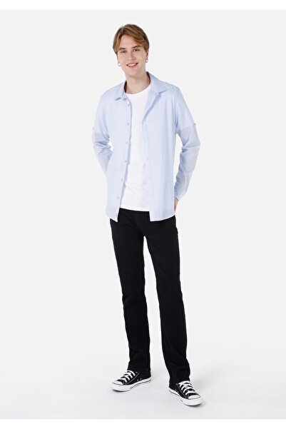 Colin's Regular Fit Shirt Neck Düz Erkek Mavi Roll-up Gömlek