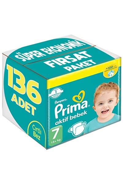 Prima Bebek Bezi Aktif Bebek Aylık Paket Fırsat Paketi 7 Beden xxlarge 136 Adet