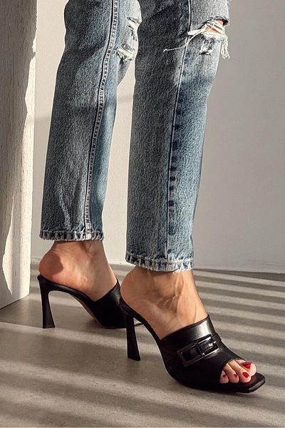 nope21shoess Papuci cu toc din piele naturală Tangle Black