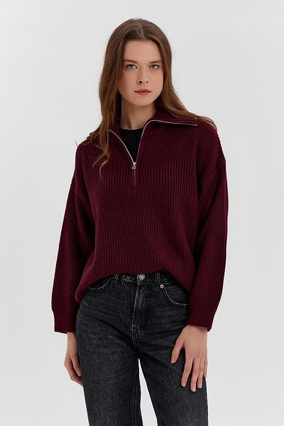 MARKALİSTE Pulover cu fermoar cu gât polo roșu Claret