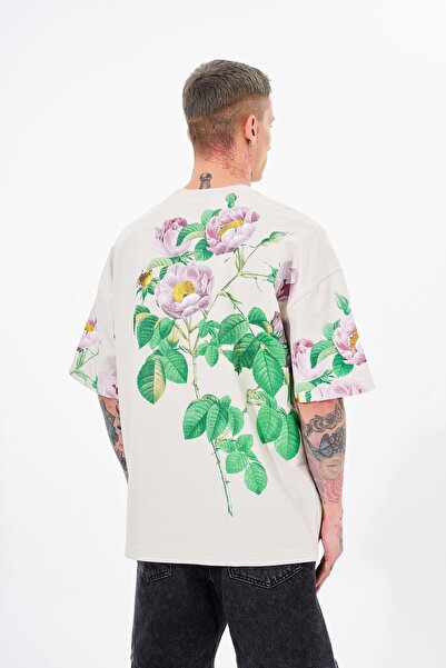 Machinist Мъжка сива тениска с щампа на рози, голям размер