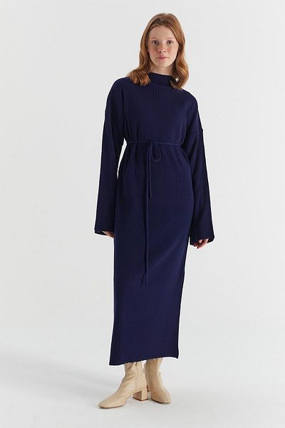 MARKALİSTE Πλεκτό φόρεμα με ζώνη σχοινί Navy Blue