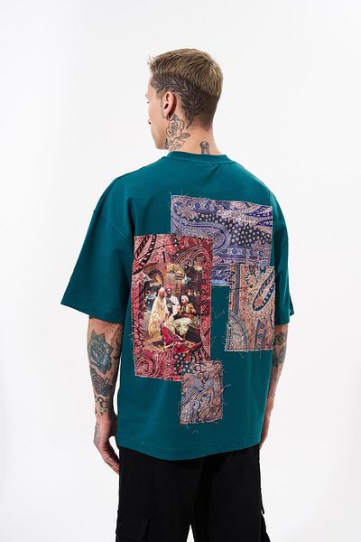 Machinist Men's Patchwork Oversize Oil Green T-shirt