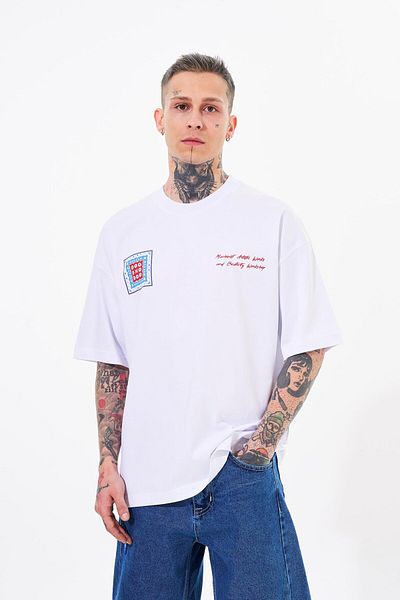 Machinist Ανδρικό Oversize Λευκό T-Shirt - Ethnic Printed