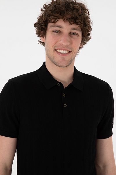 U.S. Polo Assn. Men's Slim Fit Polo Neck Black Knitwear T-Shirt 50306474 -Vr046
