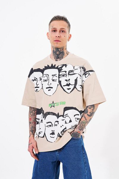 Machinist Ανδρικό μπλουζάκι Macstar Heads Oversize Beige