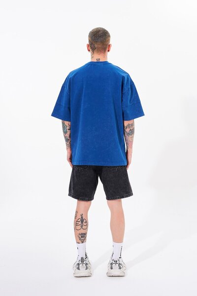 Machinist Ανδρικό μπλουζάκι τζιν με τσέπη που πλένεται υπερμεγέθη Indigo