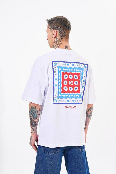 Machinist Ανδρικό Oversize Λευκό T-Shirt - Ethnic Printed