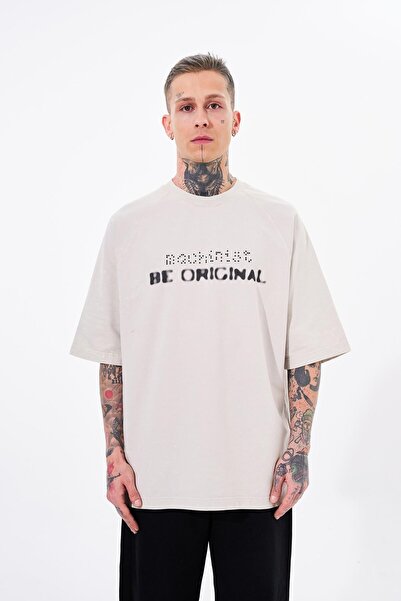 Machinist Ανδρικό μπλουζάκι Be Original με στάμπα που πλένεται υπερμεγέθη ανοιχτό μπεζ κηλίδα