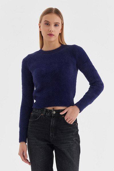 MARKALİSTE Pulover crop cu barbă bleumarin
