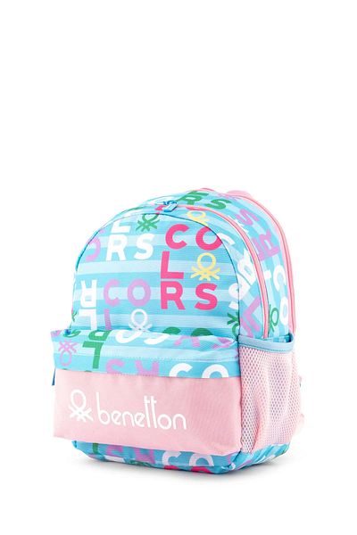 Benetton Turquoise Letter Printed Girl's Kindergarten Bag