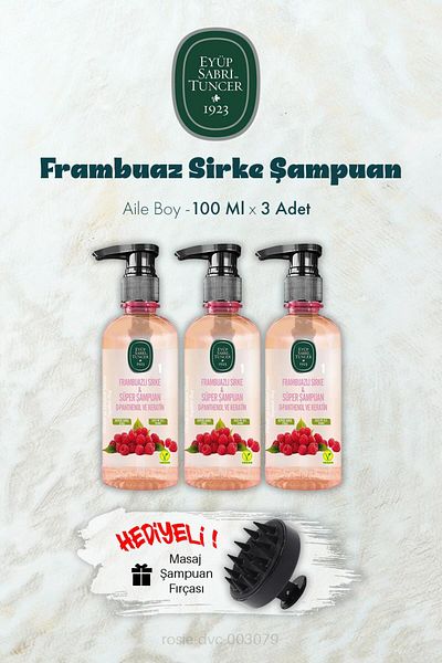 Eyüp Sabri Tuncer 3 Raspberry Vinegar Shampoo 100 ml and Shampoo Brush Gift