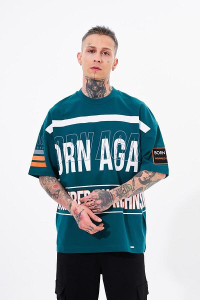 Machinist Ανδρικό μπλουζάκι Inspired By Machinist Printed Oversize Petrol Green T-shirt