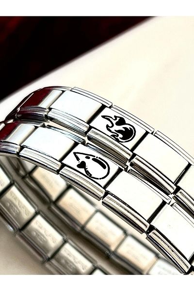 Vamoria Fire and Water Patterned Italian Charm Steel Couple Bracelet