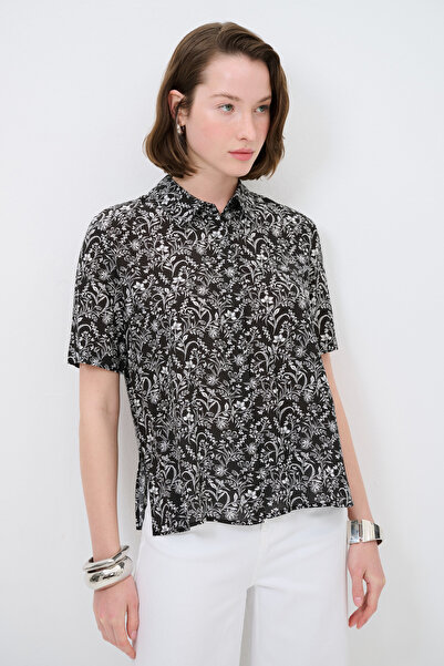 adL Yanları Yırtmaçlı Desenli Gömlek