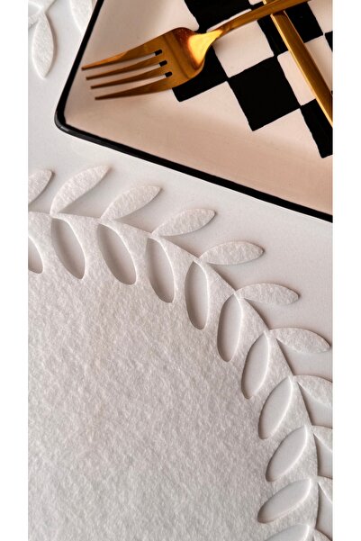 EVYA Felt White Leaf Model 6-Piece Round Plate American Service 30 cm